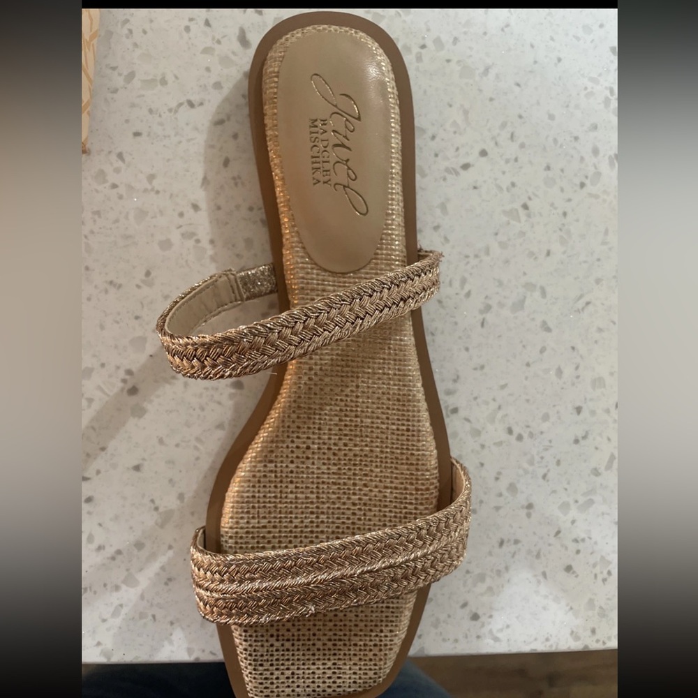 Jewel Badgley Mischka Helena Flat Summer Jute Sandal Size 7.5 Rose Gold